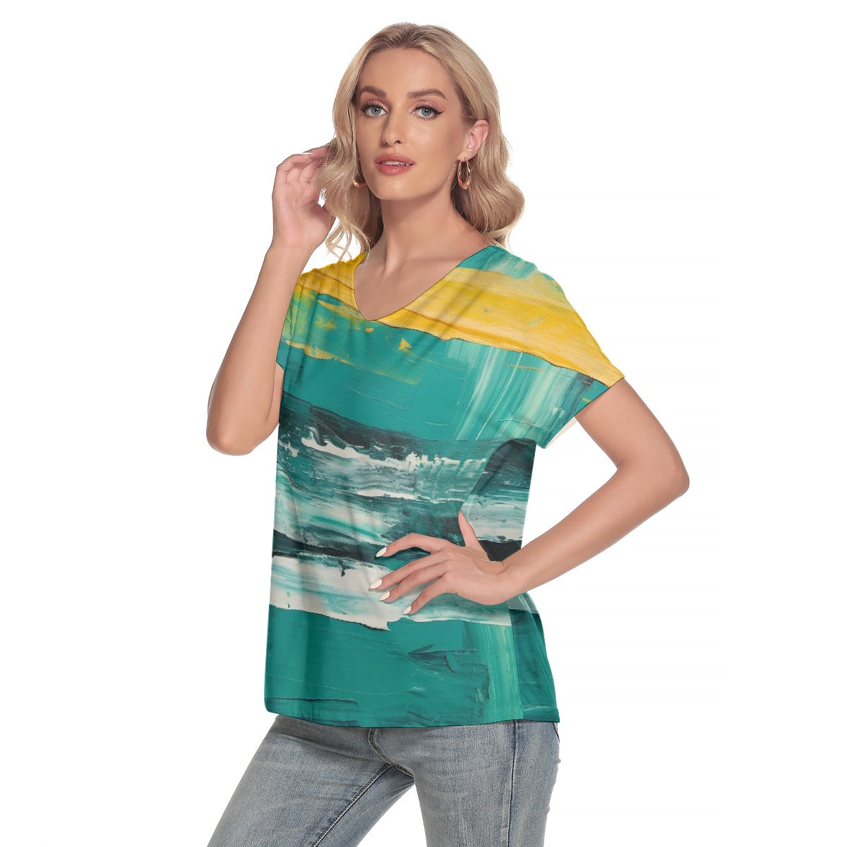 All-Over Print Women's Loose V-neck Short Sleeve T-shirt