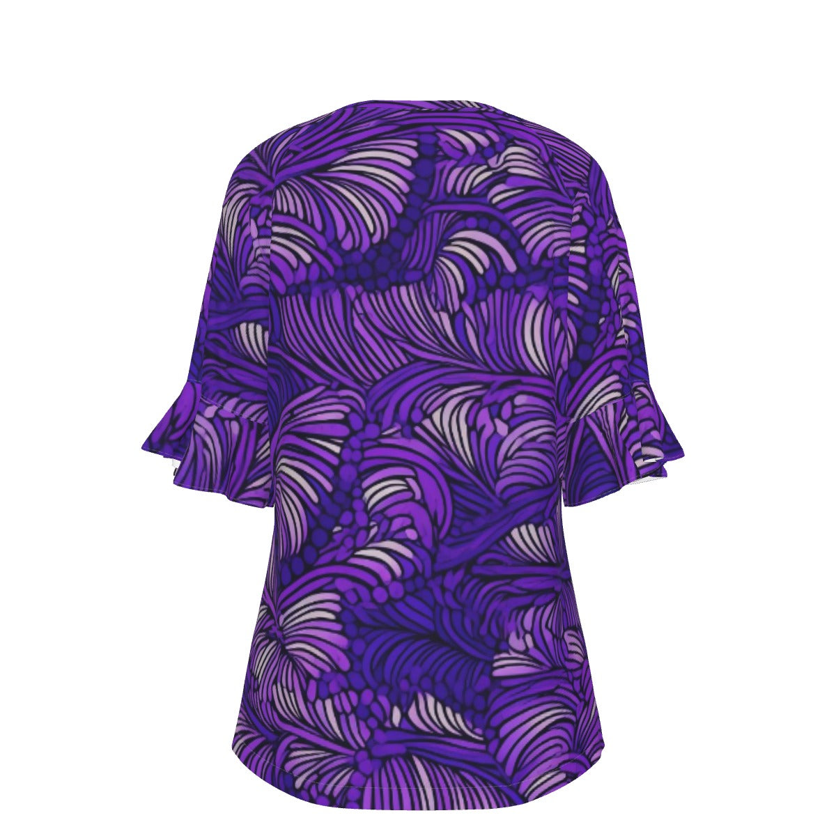 All-Over Print V-neck Women's T-shirt With Bell Sleeve