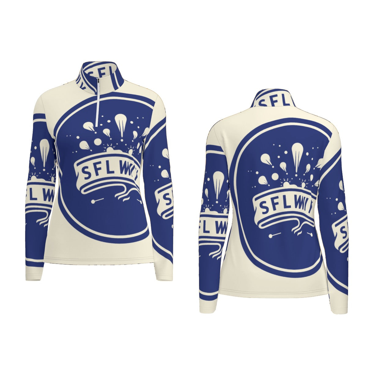 All-Over Print Women's Sports Collar Jersey With Long Sleeve