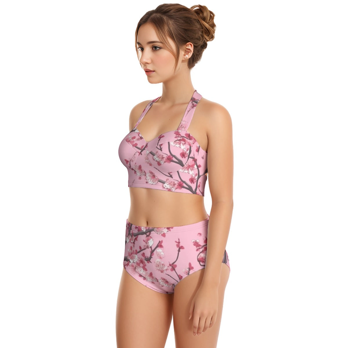 All-Over Print Women's Swimsuit Set With Halter