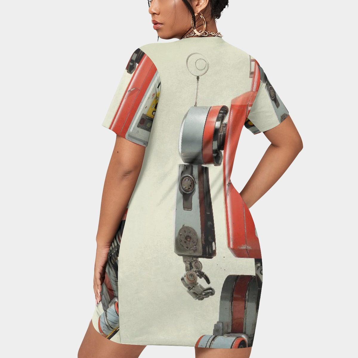 All-Over Print Women’s Stacked Hem Dress With Short Sleeve（Plus Size）