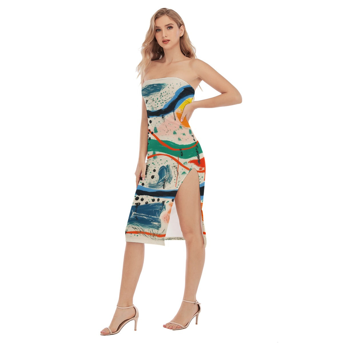 All-Over Print Women's Side Split Tube Top Dress