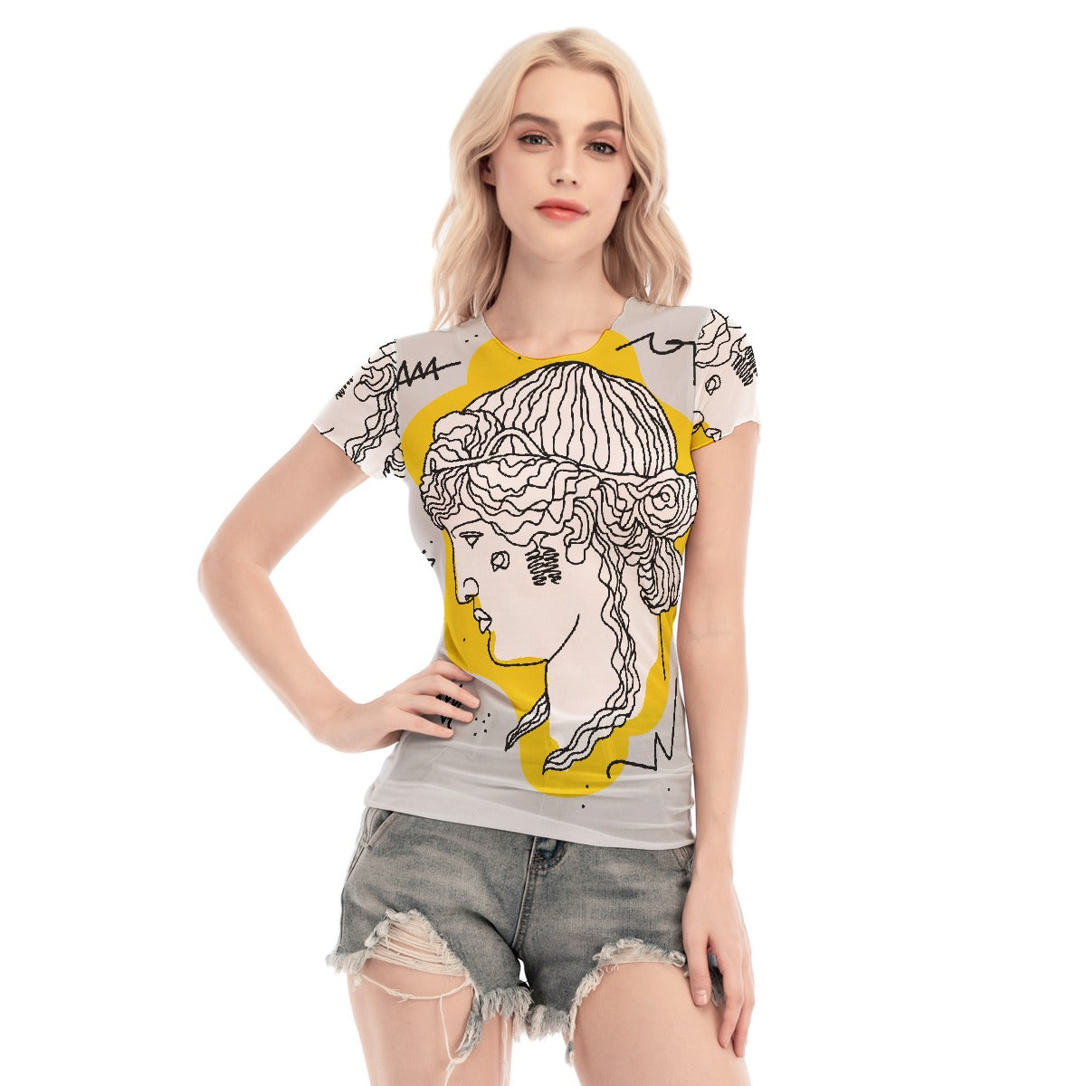 All-Over Print Women's Short Sleeve Mesh Blouse