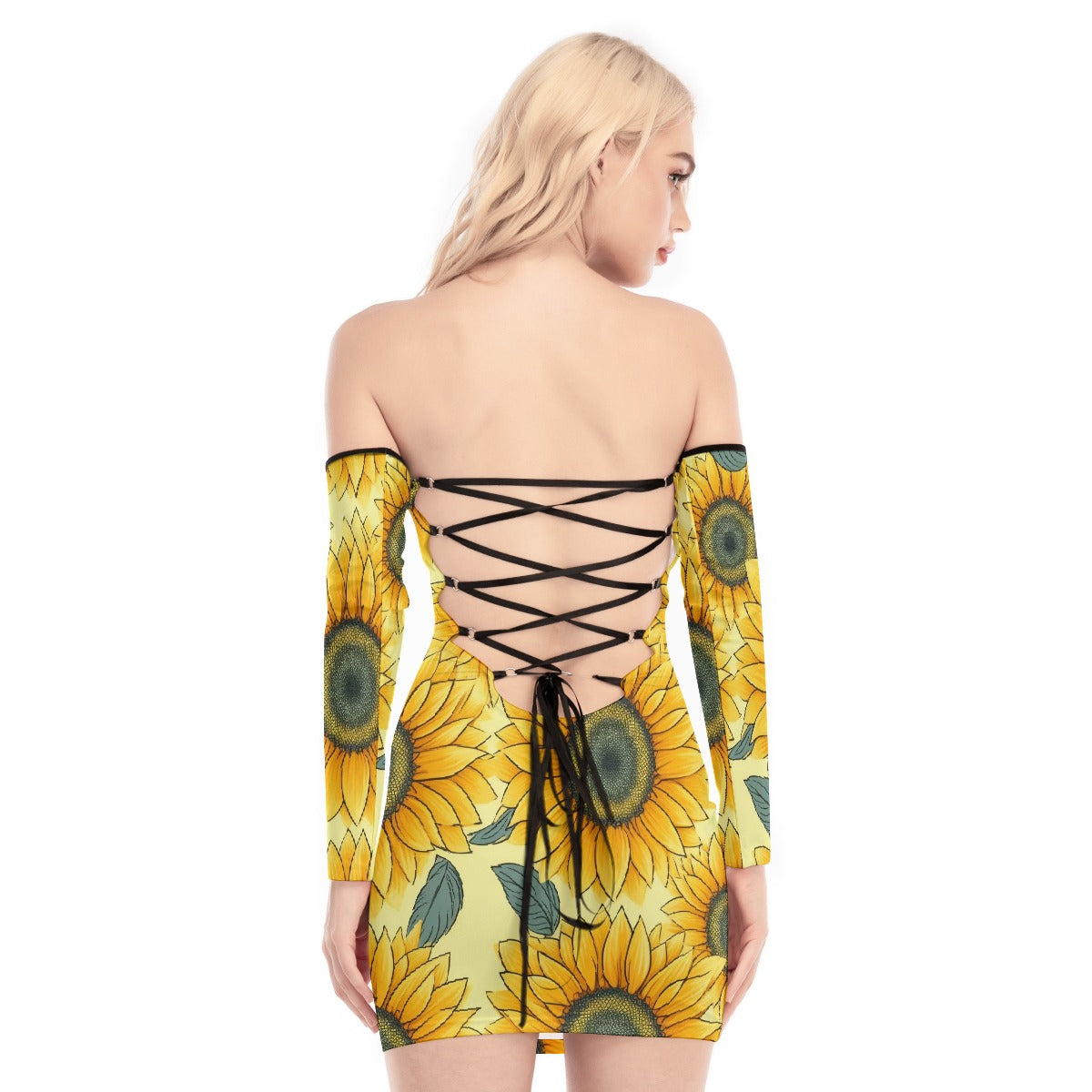 All-Over Print Women's Off-shoulder Back Lace-up Dress