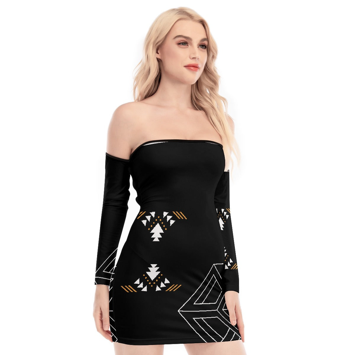 All-Over Print Women's Off-shoulder Back Lace-up Dress