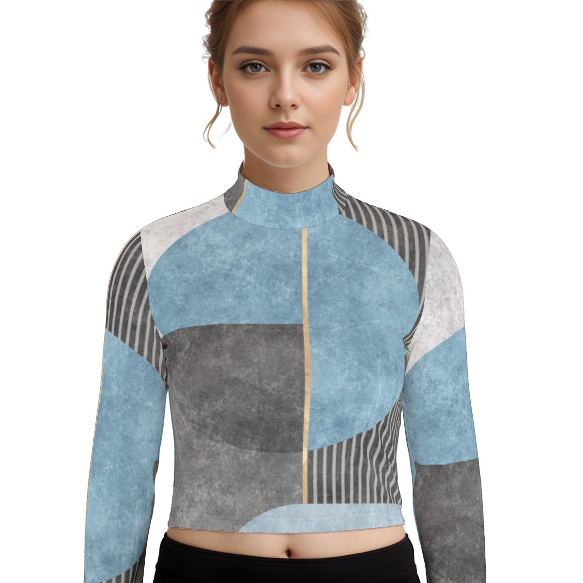 Eco-Friendly All-Over Print Women's Turtleneck T-shirt With Long Sleeve