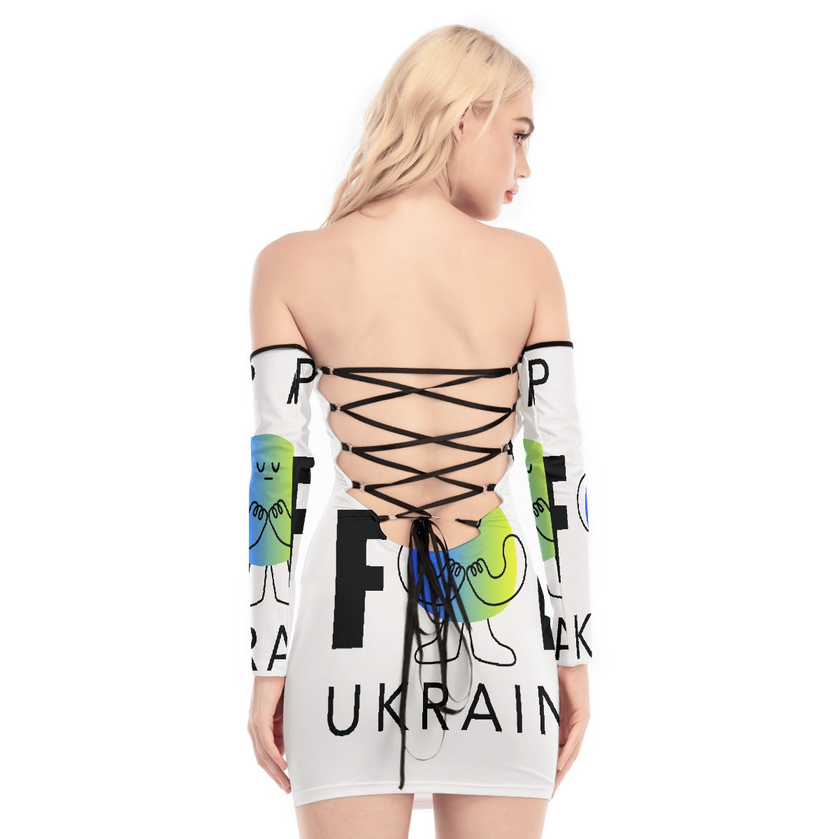 All-Over Print Women's Off-shoulder Back Lace-up Dress