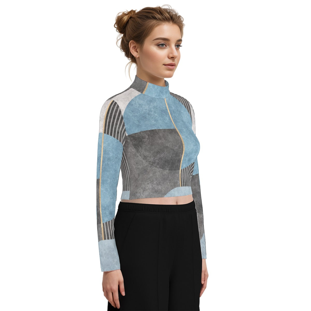 Eco-Friendly All-Over Print Women's Turtleneck T-shirt With Long Sleeve