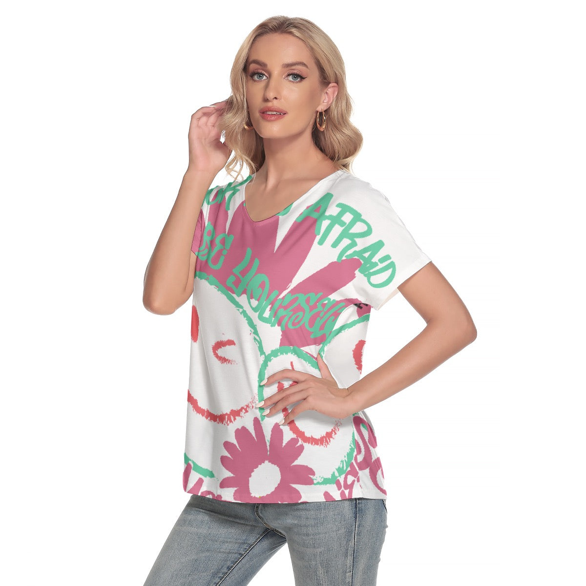 All-Over Print Women's Loose V-neck Short Sleeve T-shirt