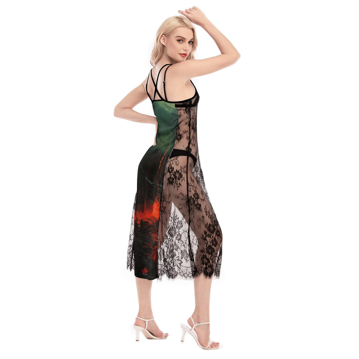 All-Over Print Women's Lace Cami Cross Back Dress