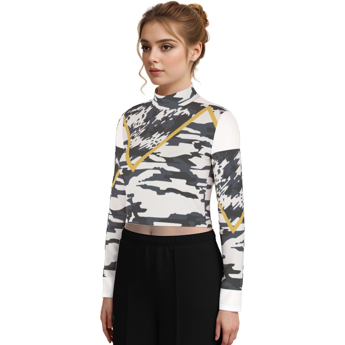 Eco-Friendly All-Over Print Women's Turtleneck T-shirt With Long Sleeve