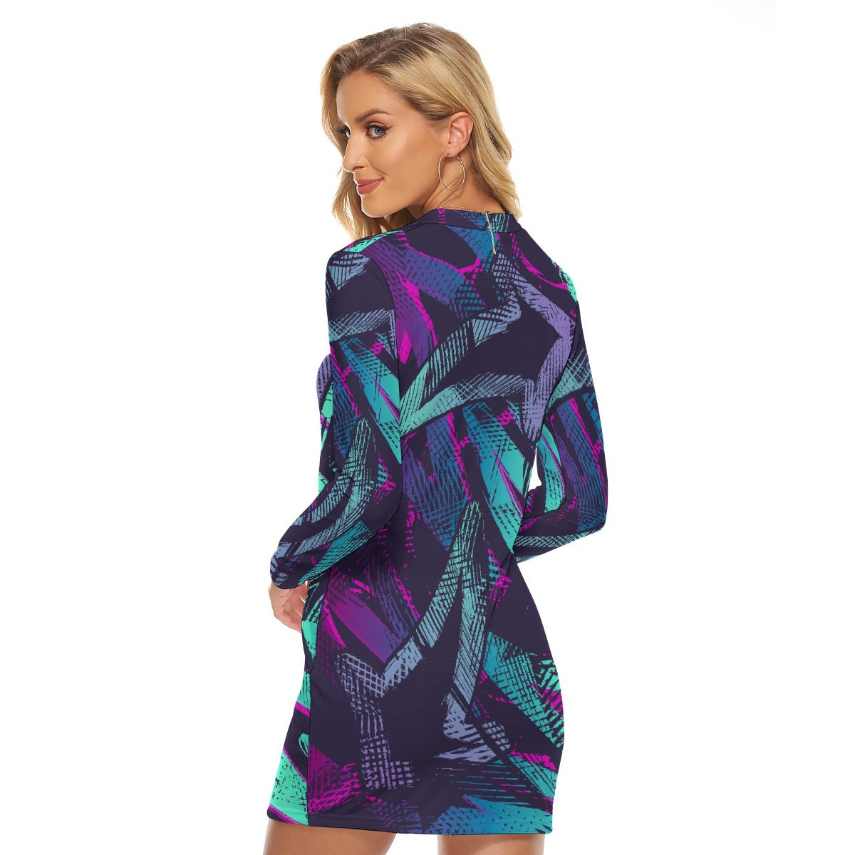 All-Over Print Women's Zip Front Tight Dress