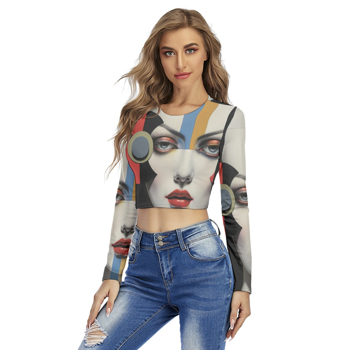 All-Over Print Women's Round Neck Crop Top T-Shirt