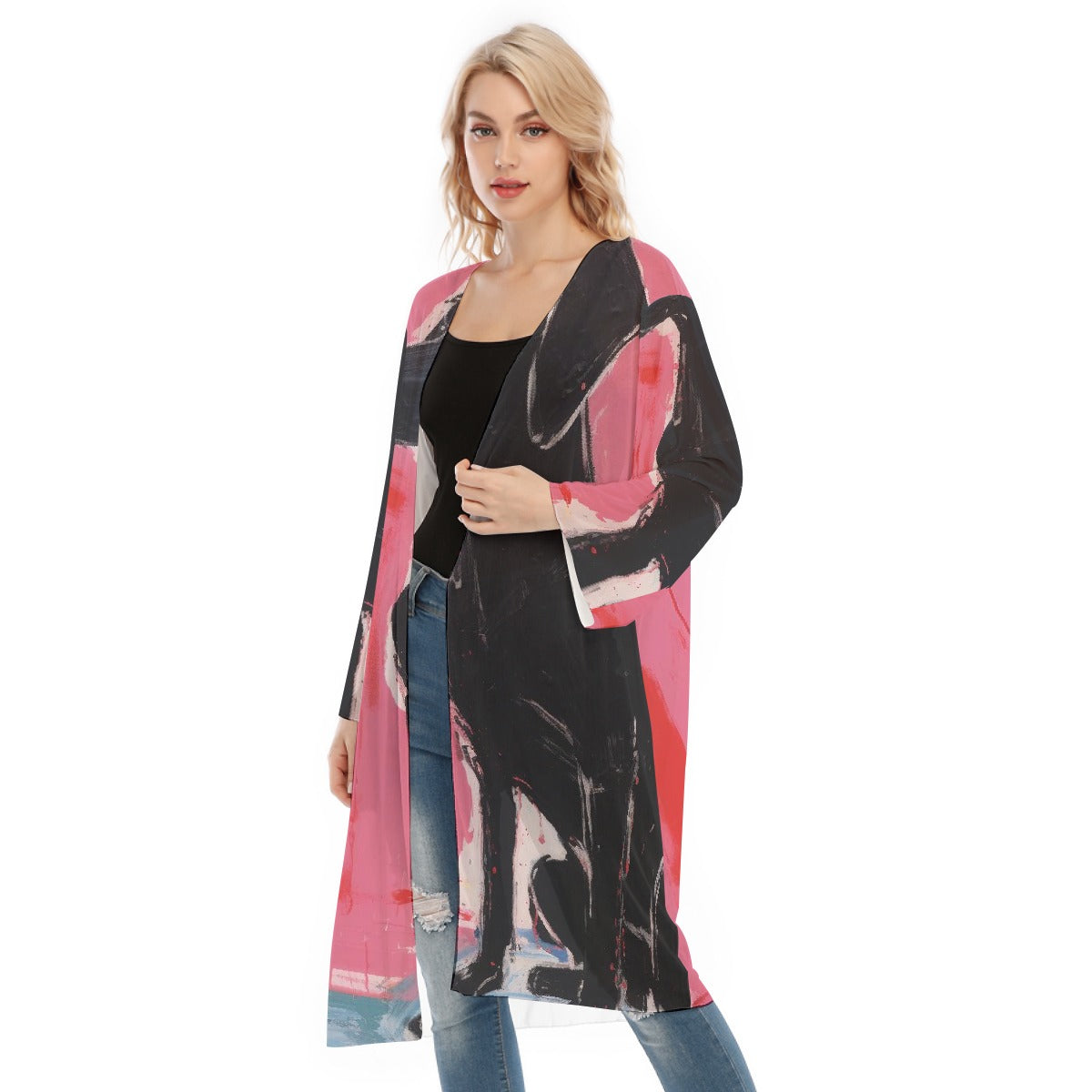 All- Over Print Women's Long Sleeve Mesh Cardigan