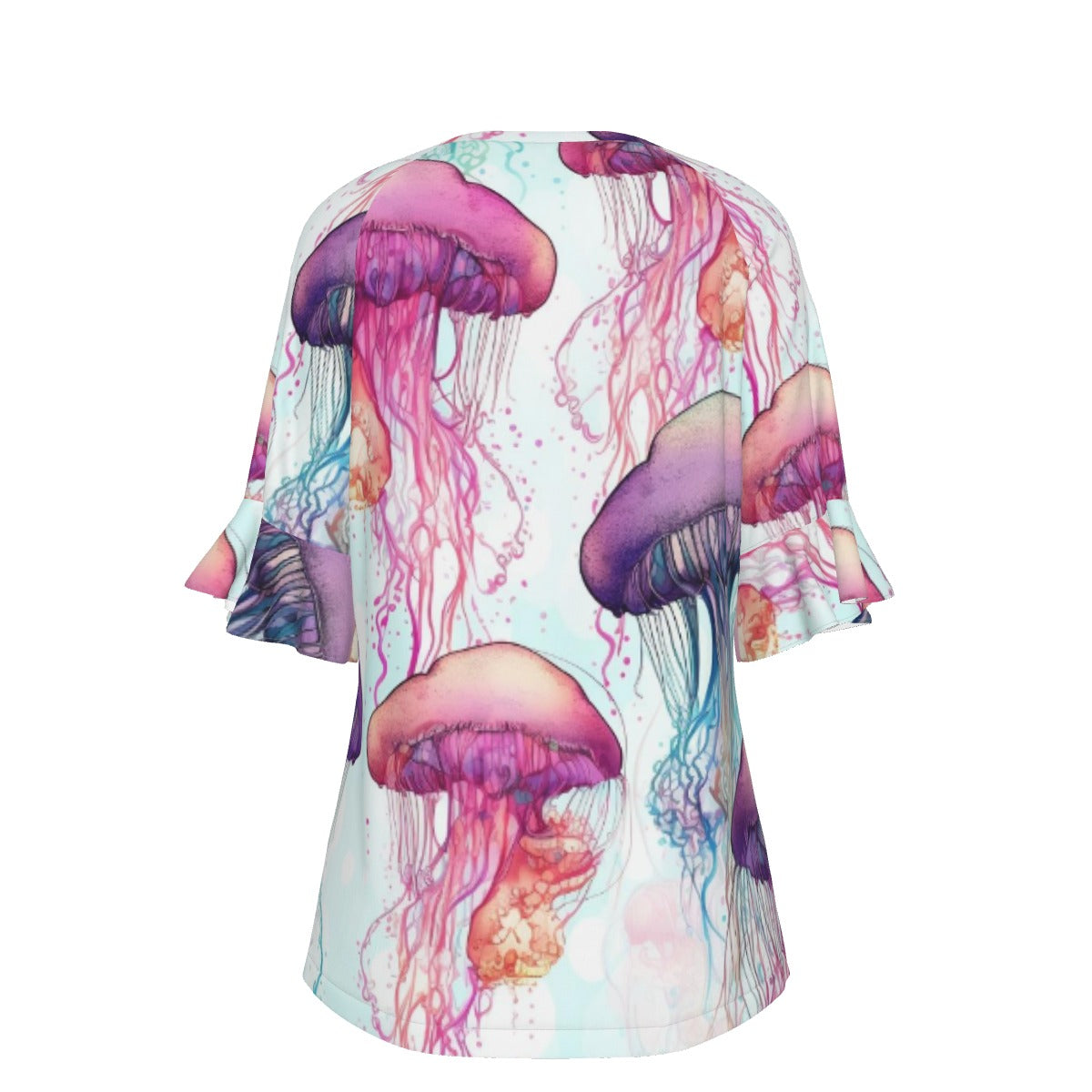 All-Over Print V-neck Women's T-shirt With Bell Sleeve