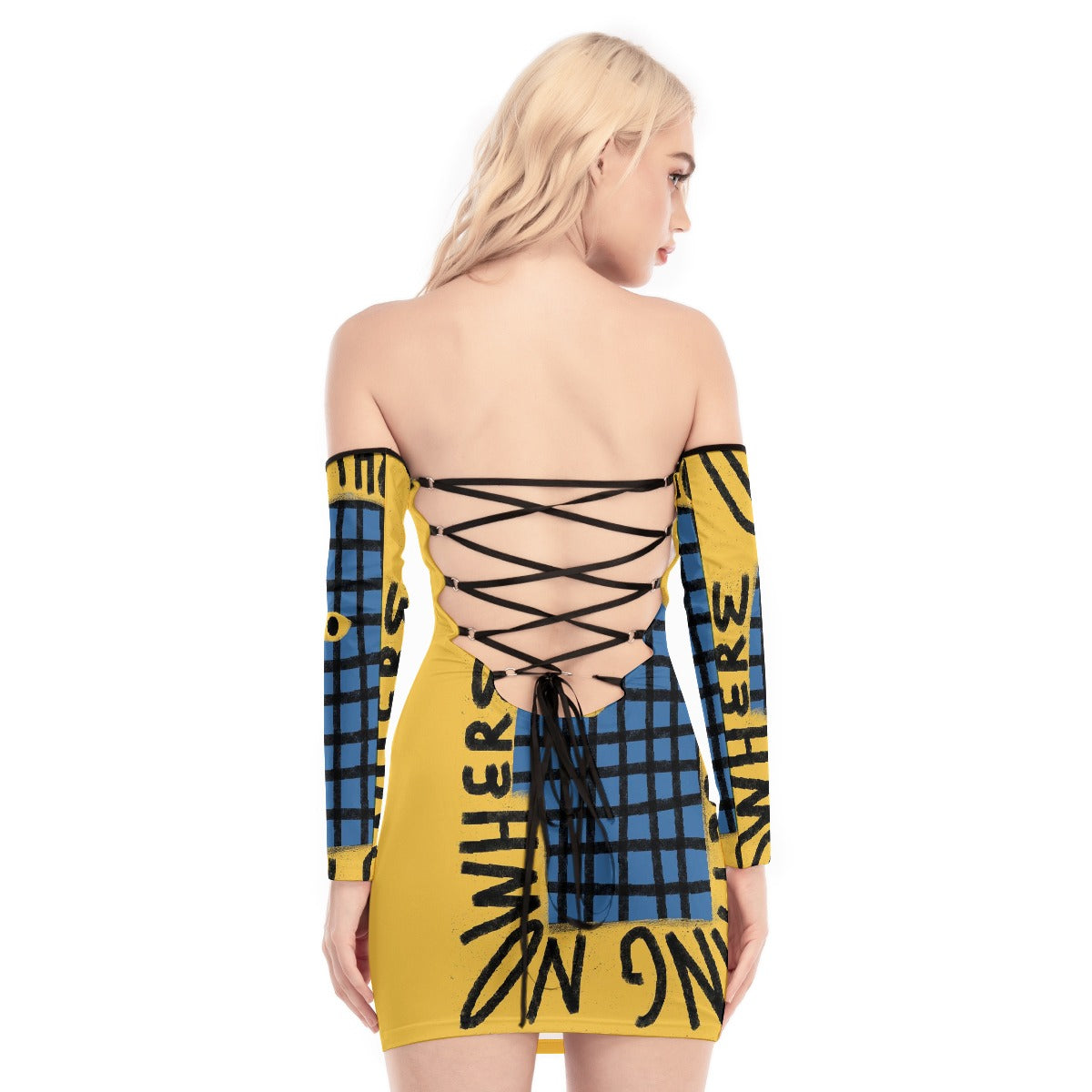 All-Over Print Women's Off-shoulder Back Lace-up Dress