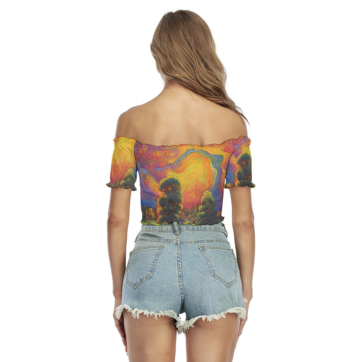 All-Over Print Women's One-shoulder Off-the-navel Short Sleeve T-shirt