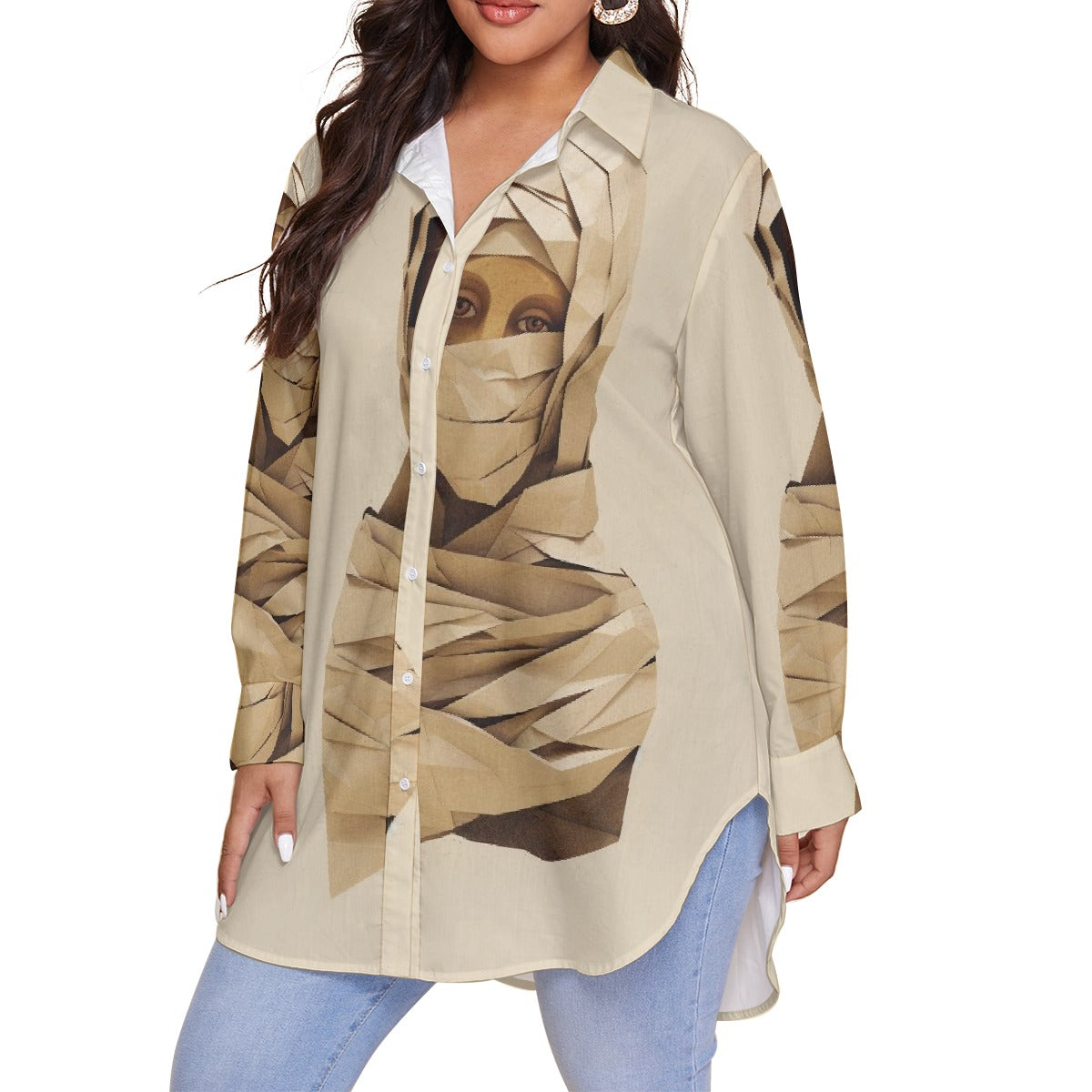 All-Over Print Women's Shirt With Long Sleeve(Plus Size)