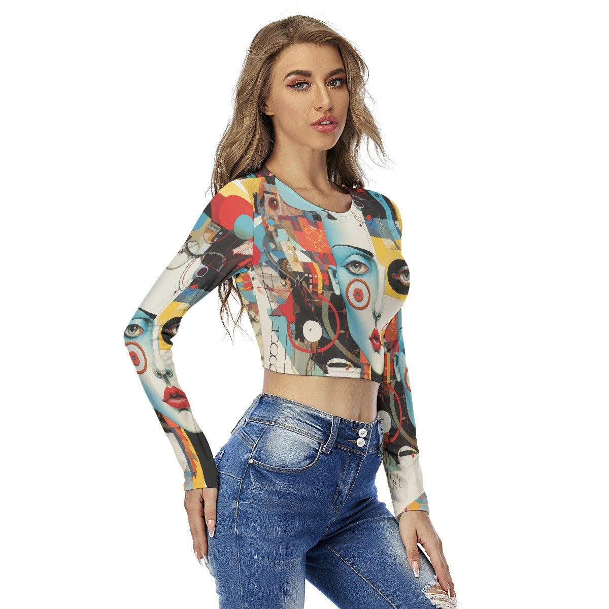 All-Over Print Women's Round Neck Crop Top T-Shirt