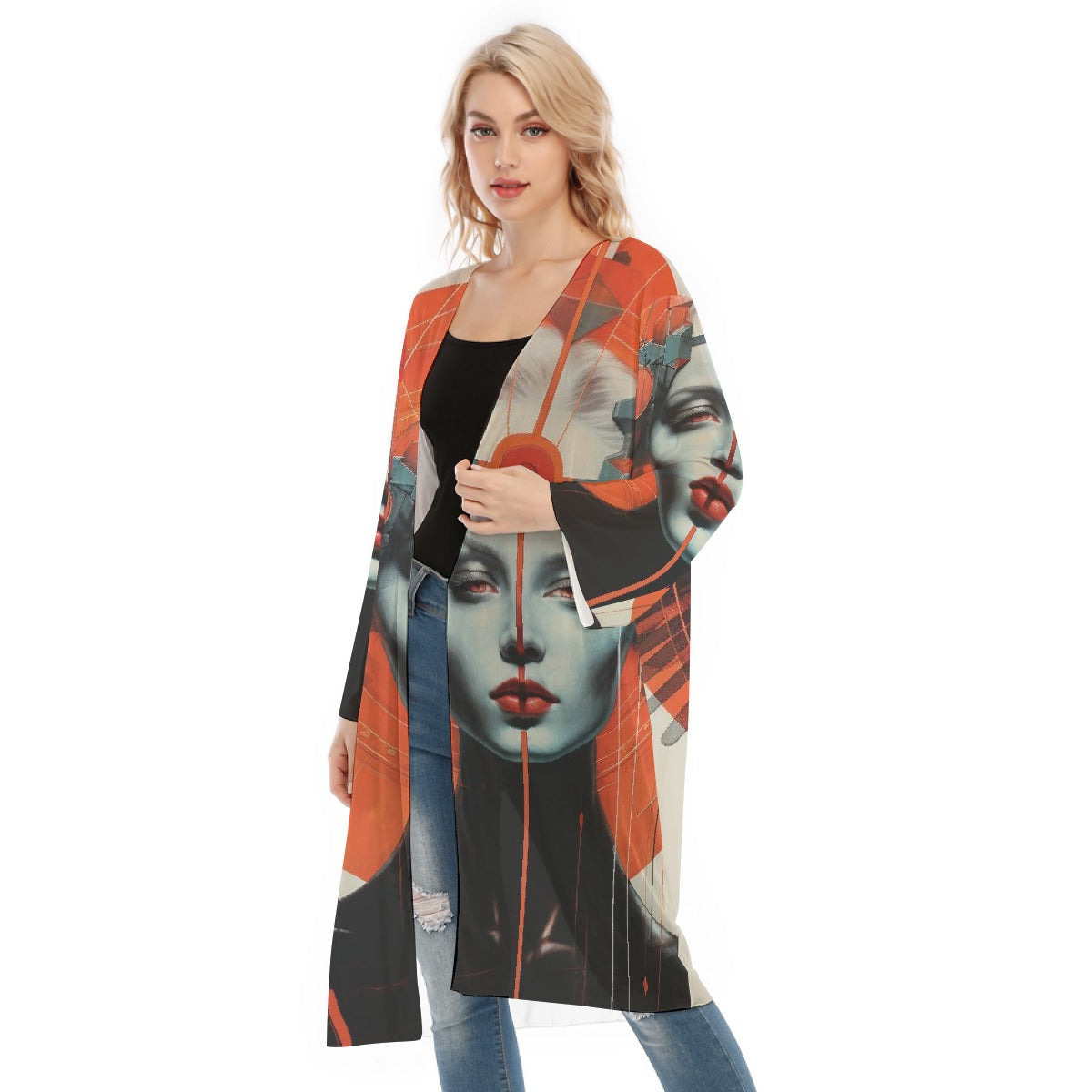 All- Over Print Women's Long Sleeve Mesh Cardigan