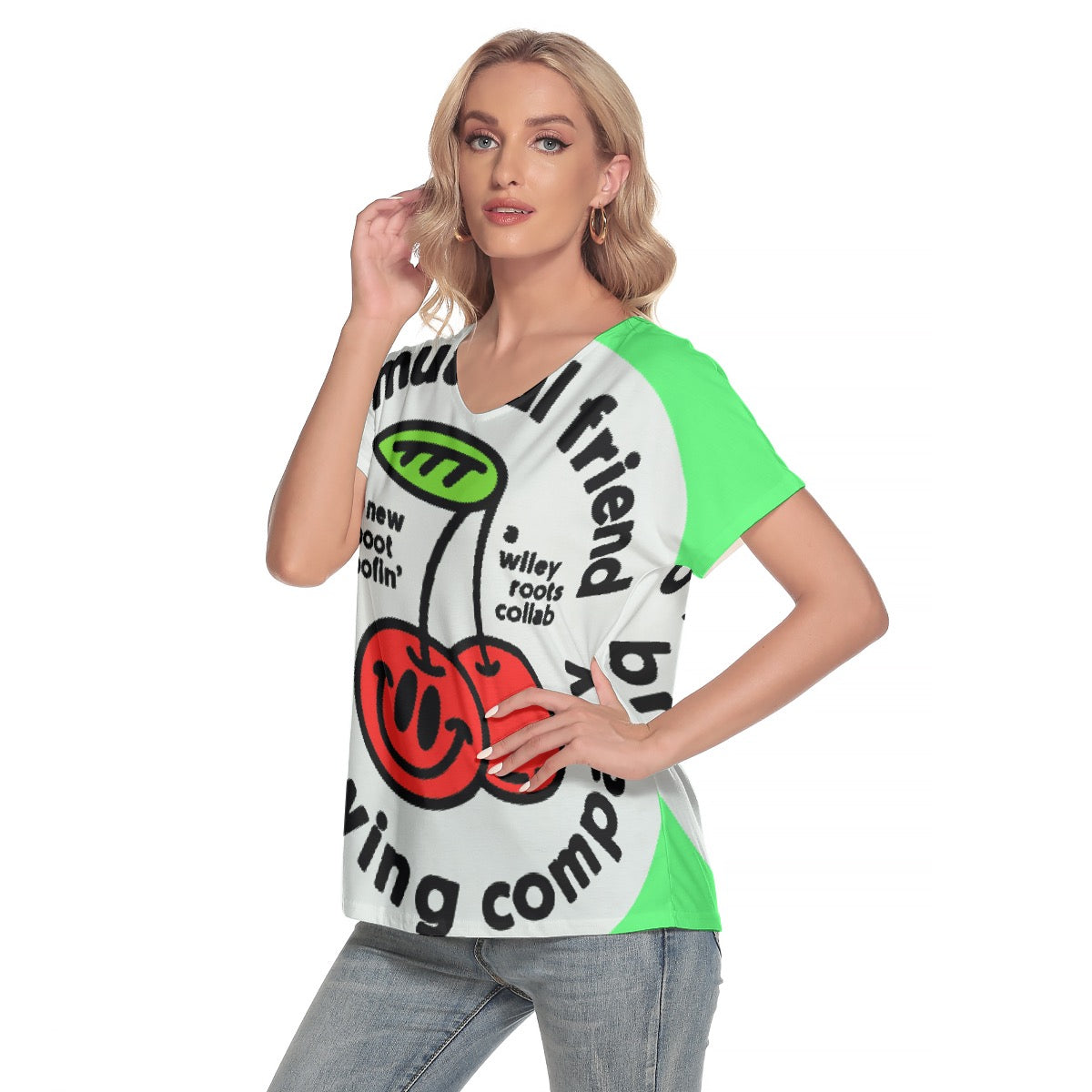 All-Over Print Women's Loose V-neck Short Sleeve T-shirt