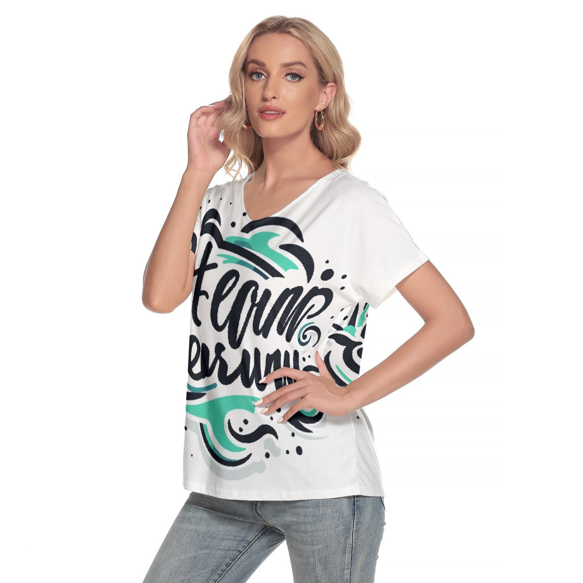 All-Over Print Women's Loose V-neck Short Sleeve T-shirt