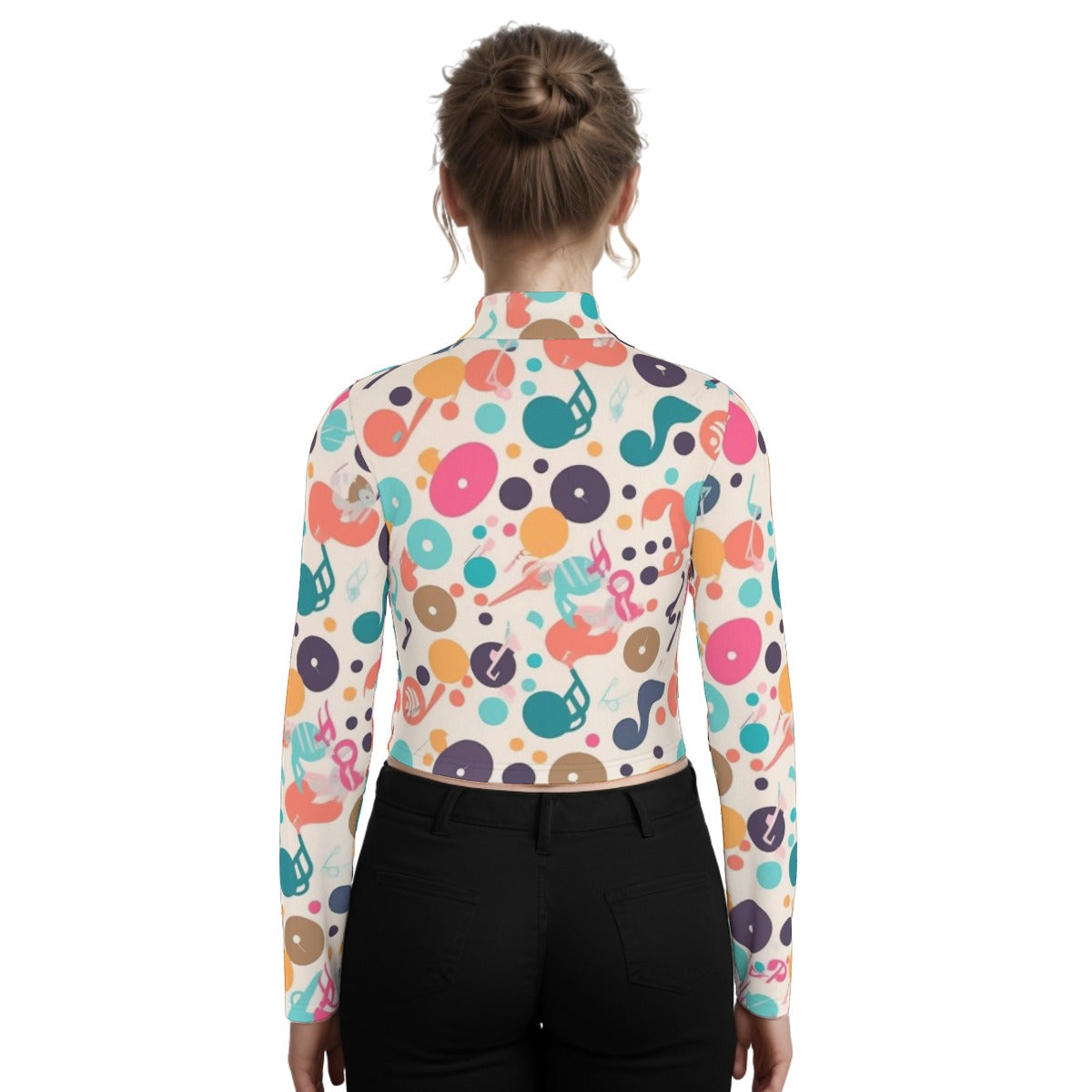 Eco-Friendly All-Over Print Women's Turtleneck T-shirt With Long Sleeve