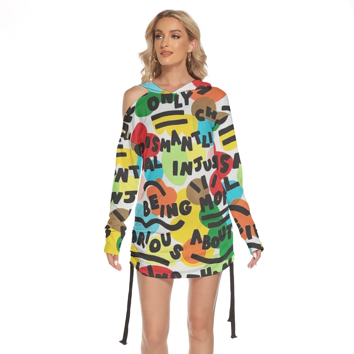 All-Over Print Women's One-shoulder Dress With Waist Shirring