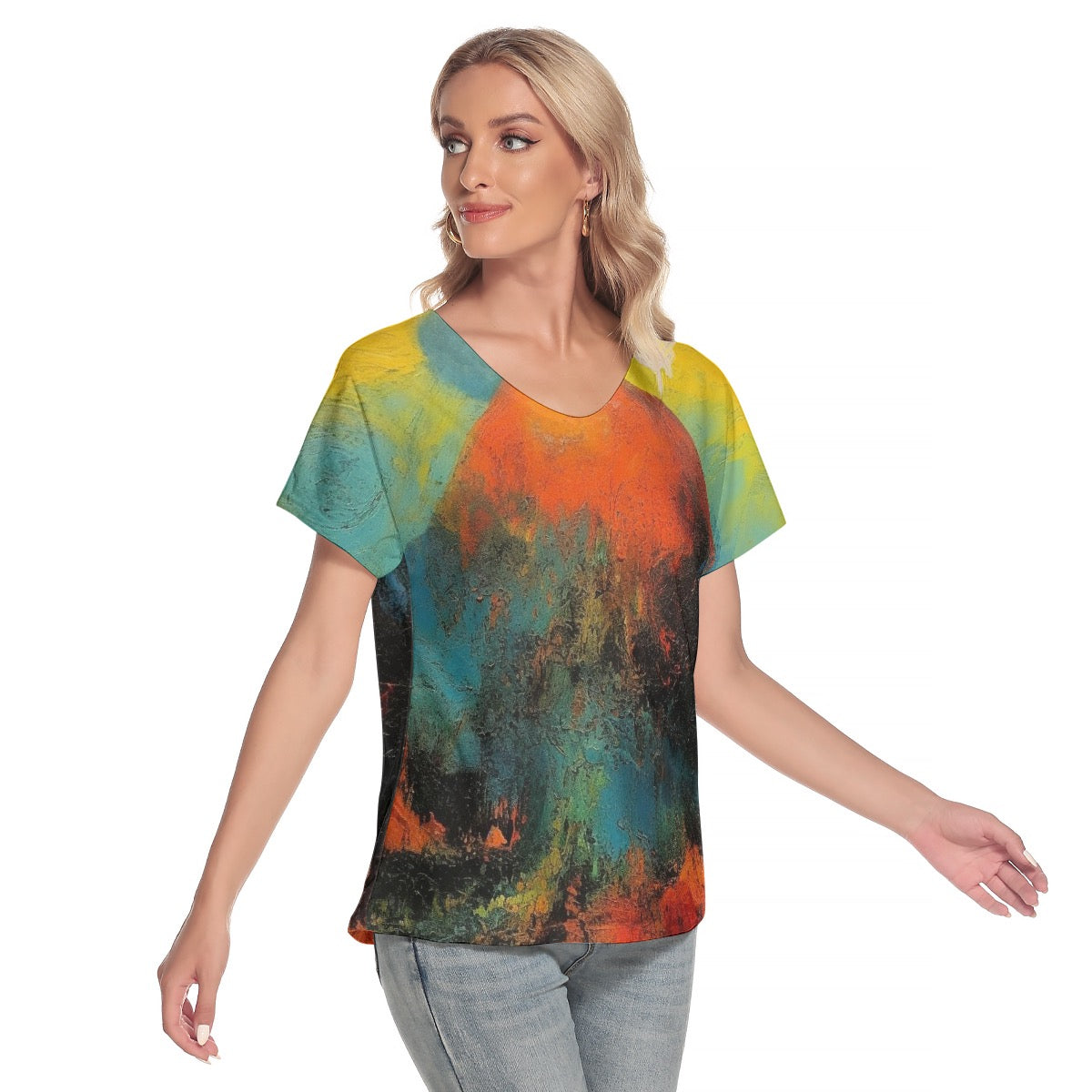 All-Over Print Women's Loose V-neck Short Sleeve T-shirt