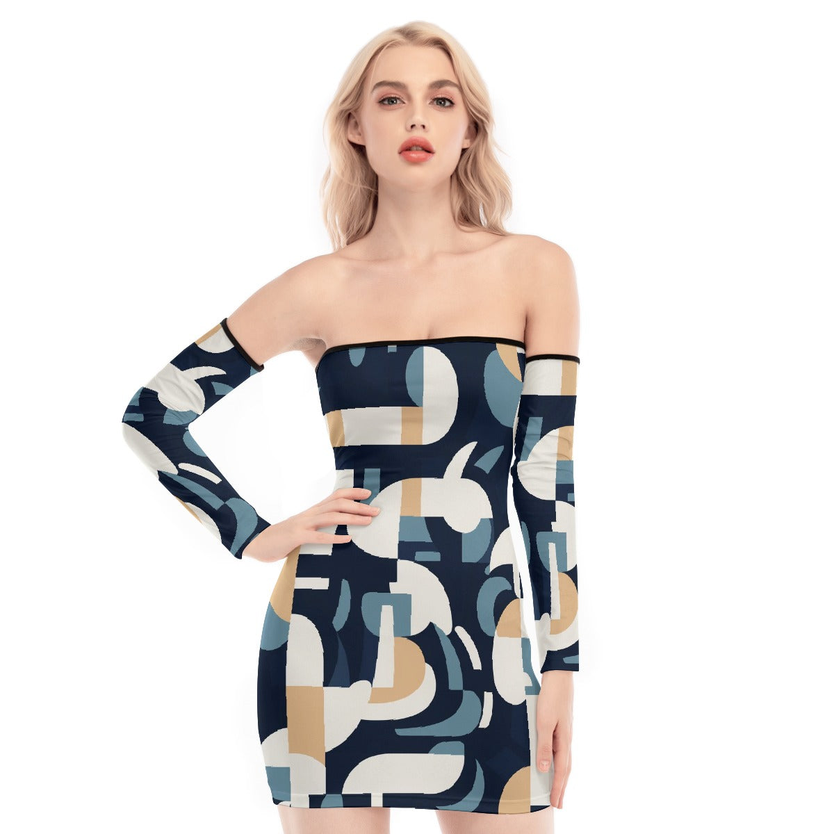 All-Over Print Women's Off-shoulder Back Lace-up Dress