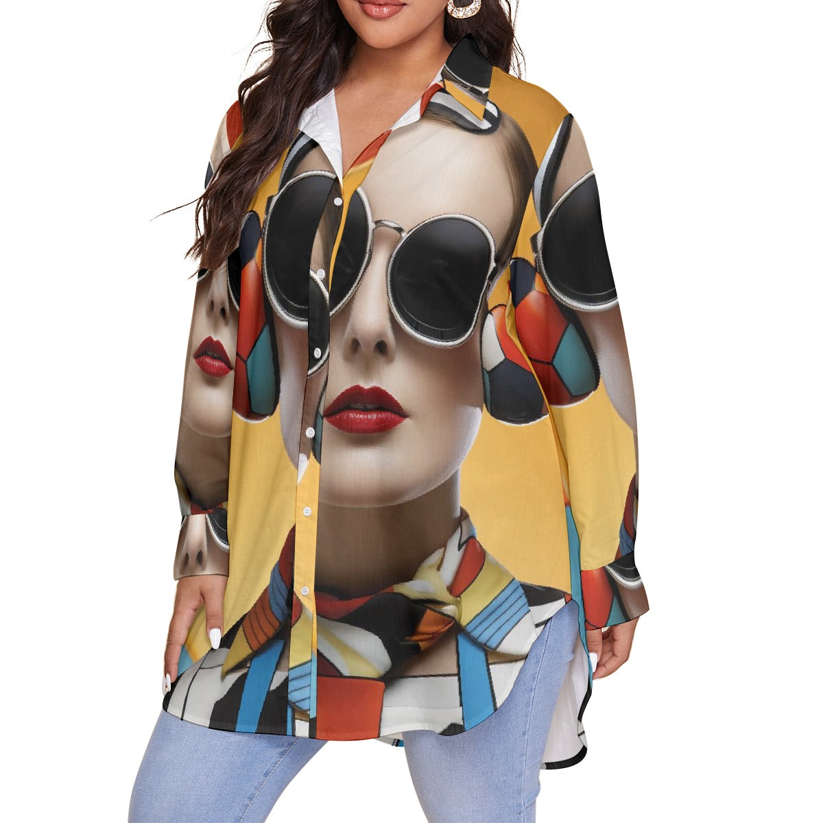 All-Over Print Women's Shirt With Long Sleeve(Plus Size)