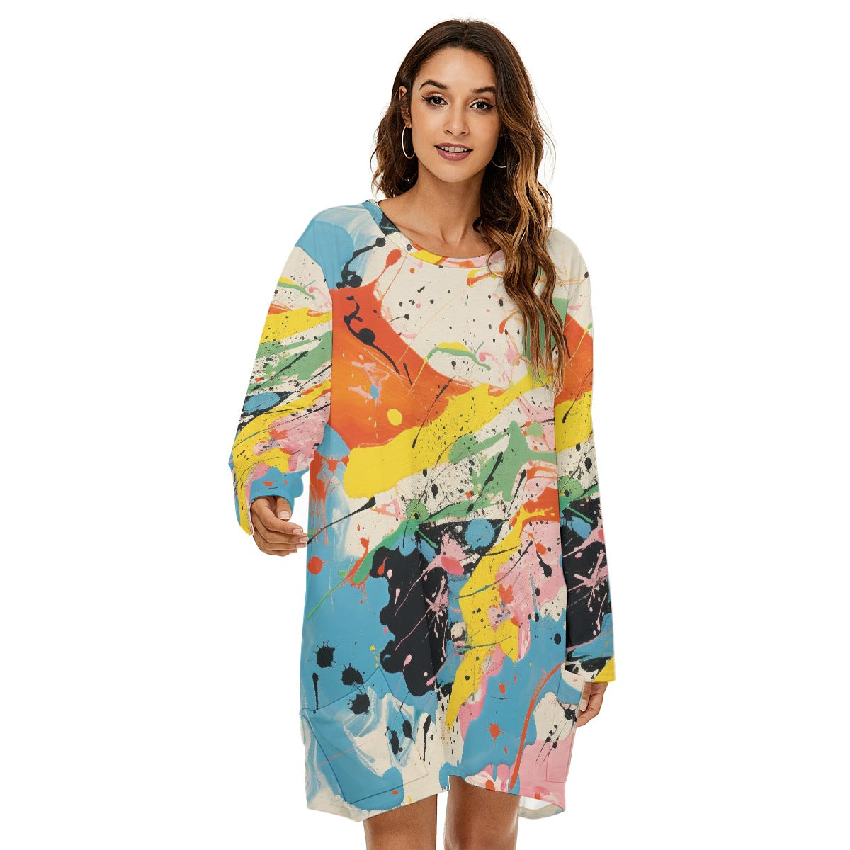 All-Over Print  Women's Loose Crew Neck Dress