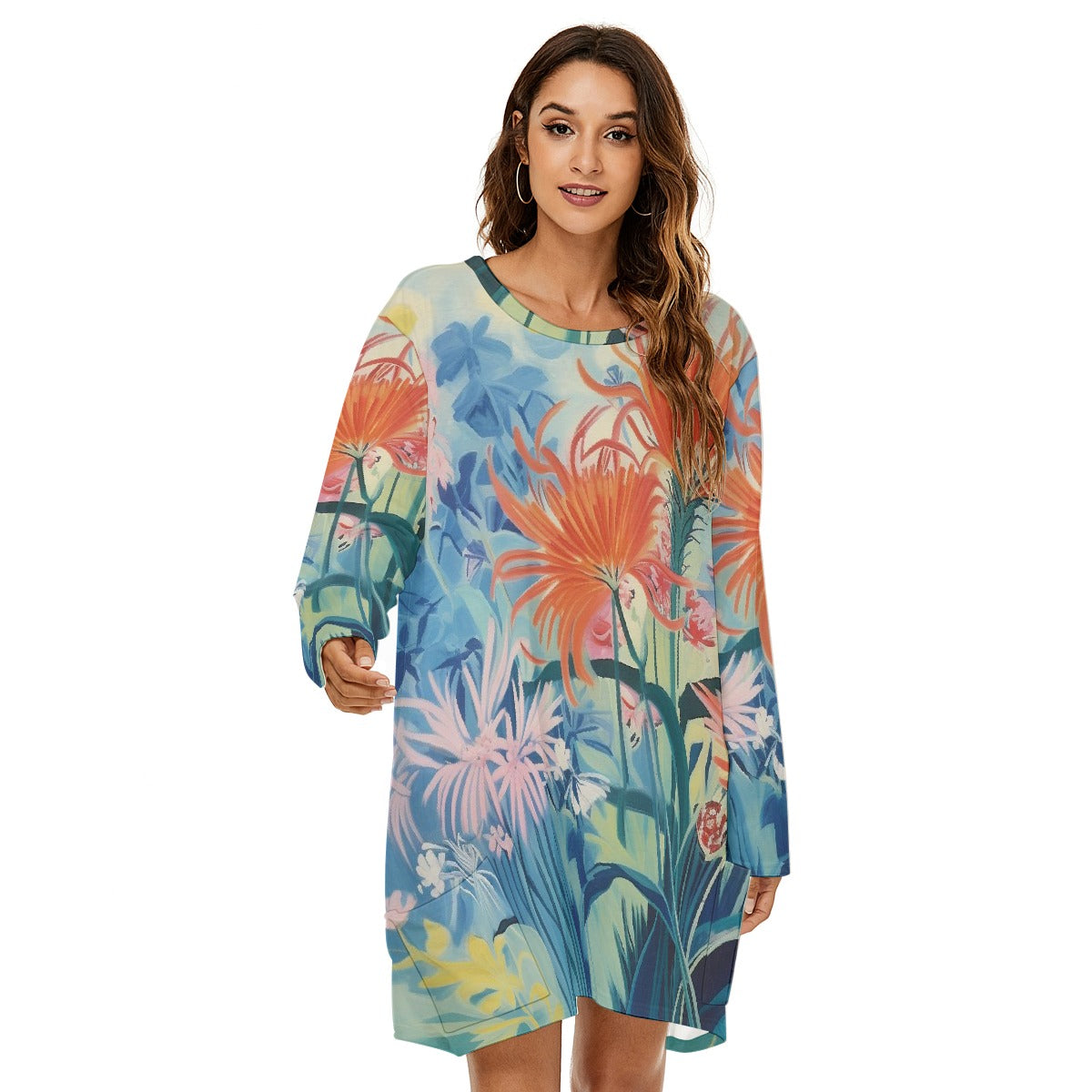 All-Over Print  Women's Loose Crew Neck Dress