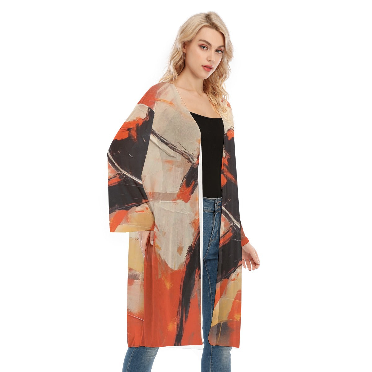 All- Over Print Women's Long Sleeve Mesh Cardigan