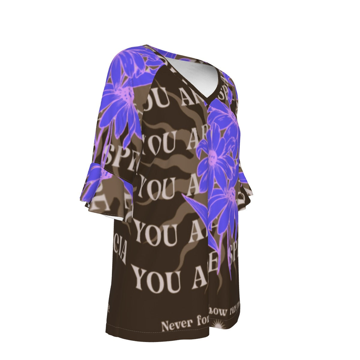 All-Over Print V-neck Women's T-shirt With Bell Sleeve