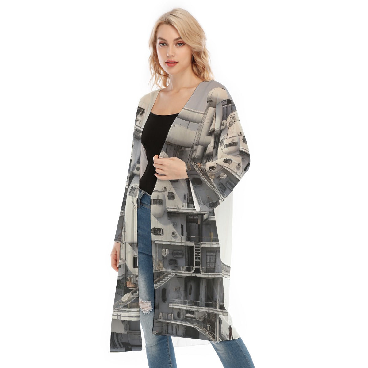 All- Over Print Women's Long Sleeve Mesh Cardigan