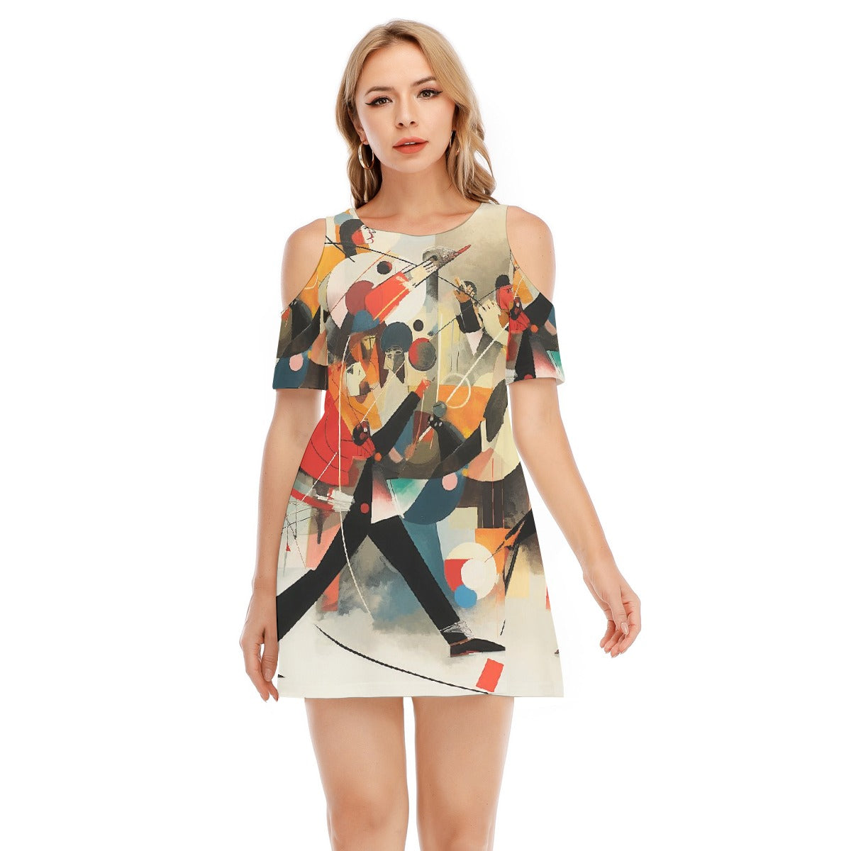 All-Over Print Women's Cold Shoulder Dress | 190GSM Cotton