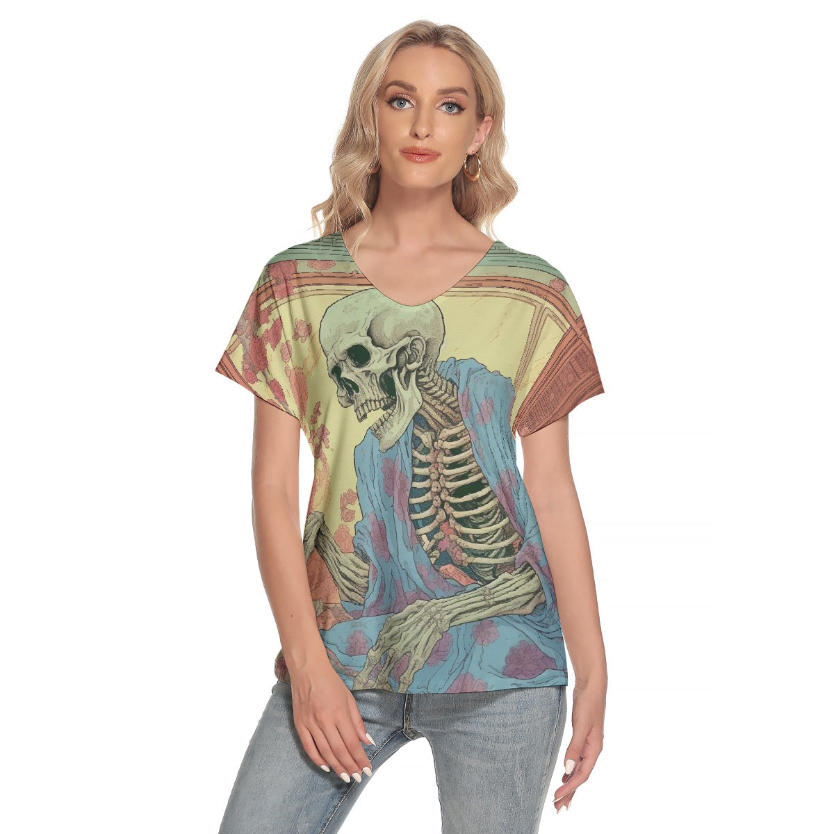 All-Over Print Women's Loose V-neck Short Sleeve T-shirt