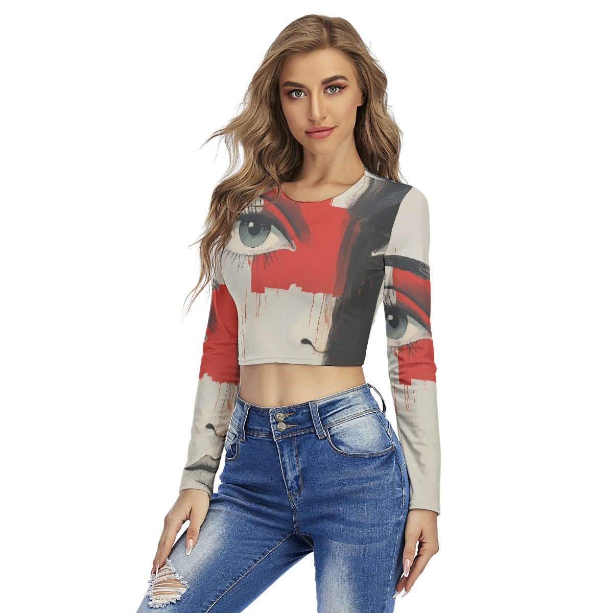 All-Over Print Women's Round Neck Crop Top T-Shirt