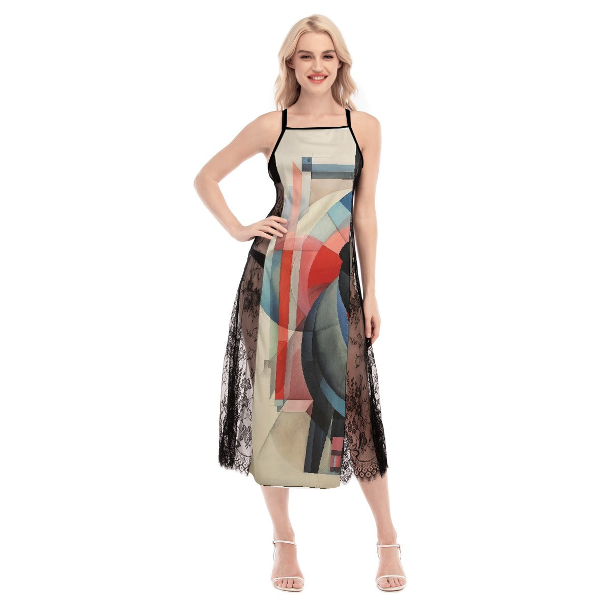 All-Over Print Women's Lace Cami Cross Back Dress