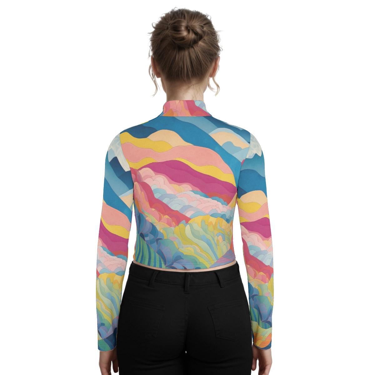 Eco-Friendly All-Over Print Women's Turtleneck T-shirt With Long Sleeve