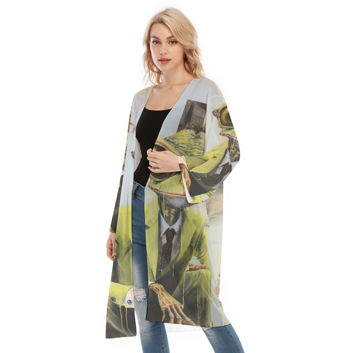 All- Over Print Women's Long Sleeve Mesh Cardigan