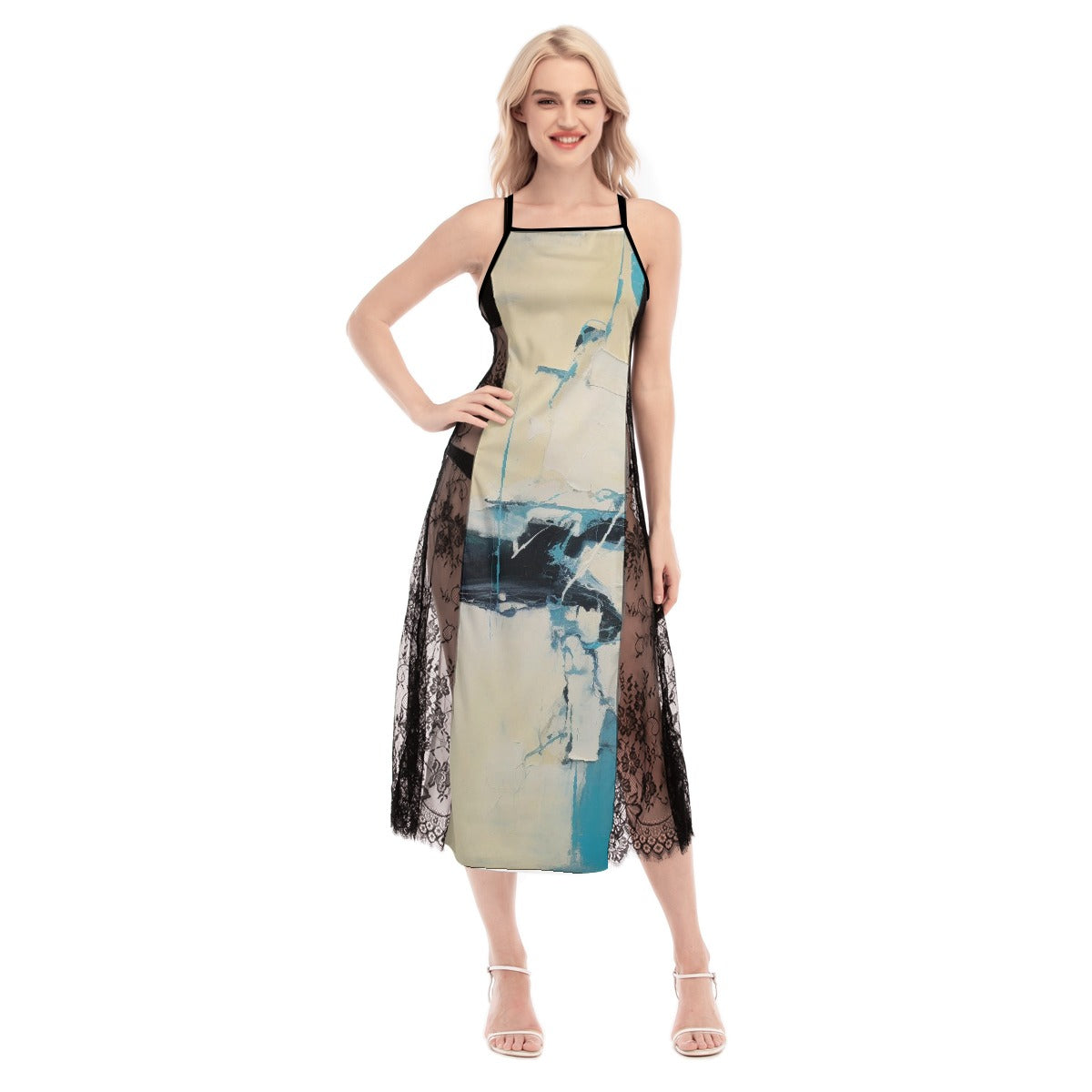 All-Over Print Women's Lace Cami Cross Back Dress