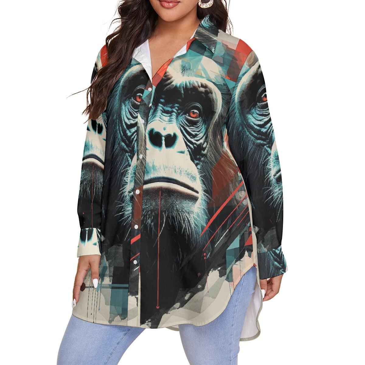 All-Over Print Women's Shirt With Long Sleeve(Plus Size)