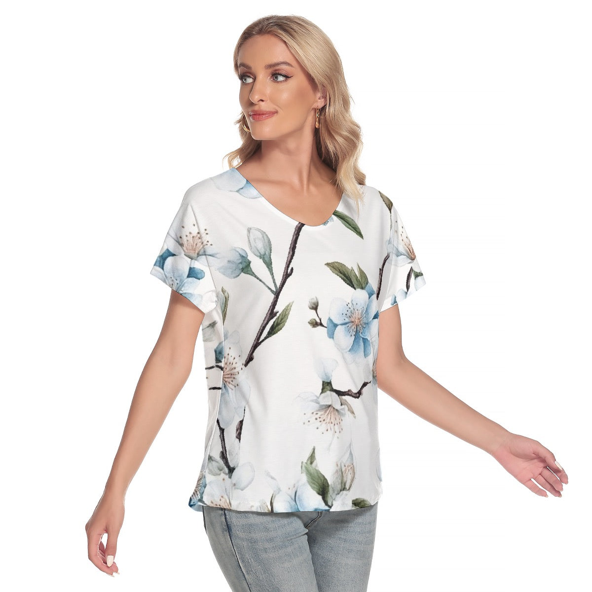 All-Over Print Women's Loose V-neck Short Sleeve T-shirt