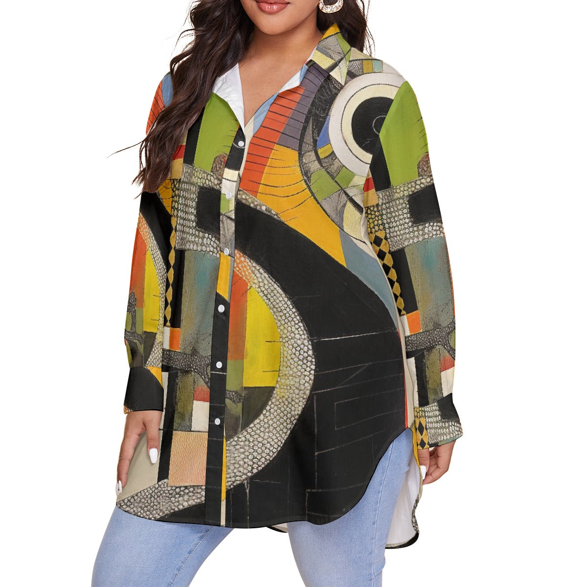 All-Over Print Women's Shirt With Long Sleeve(Plus Size)