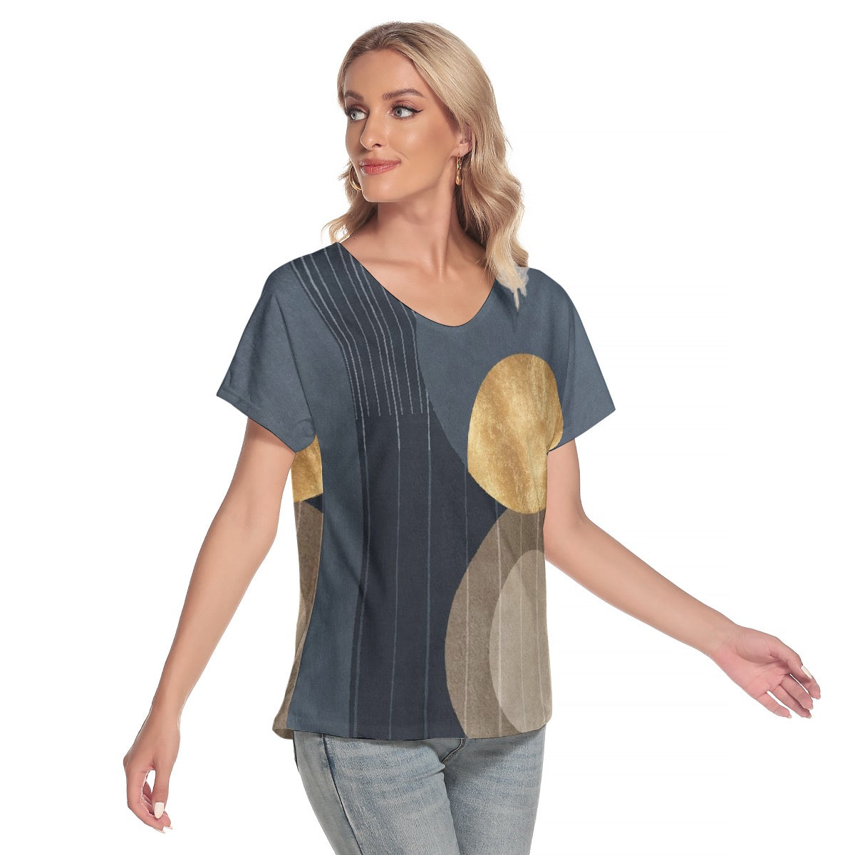 All-Over Print Women's Loose V-neck Short Sleeve T-shirt