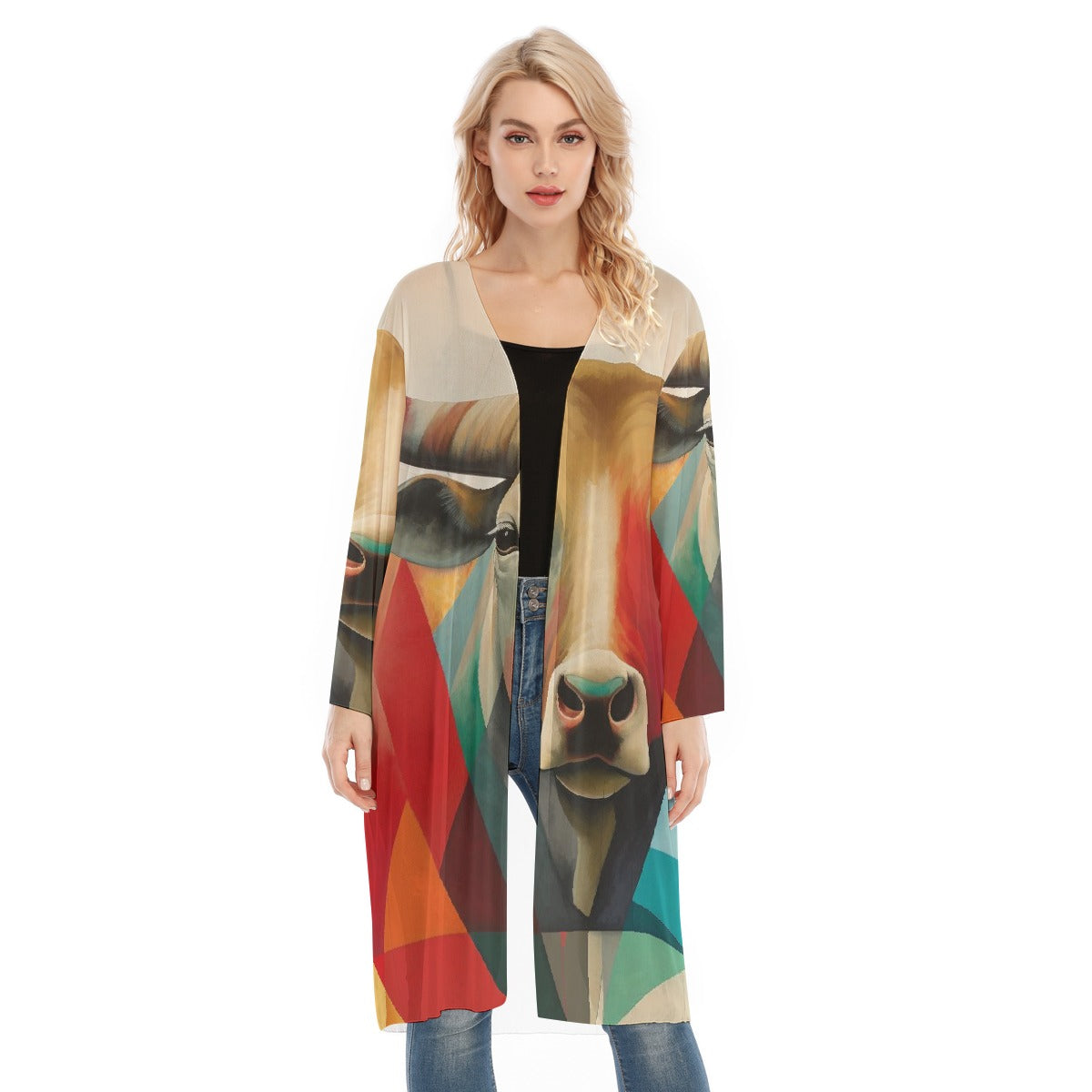 All- Over Print Women's Long Sleeve Mesh Cardigan