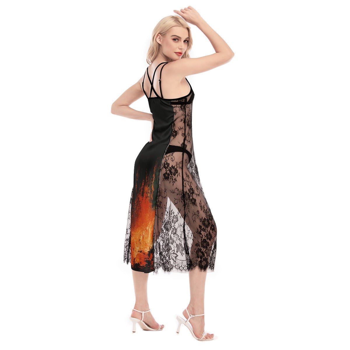 All-Over Print Women's Lace Cami Cross Back Dress