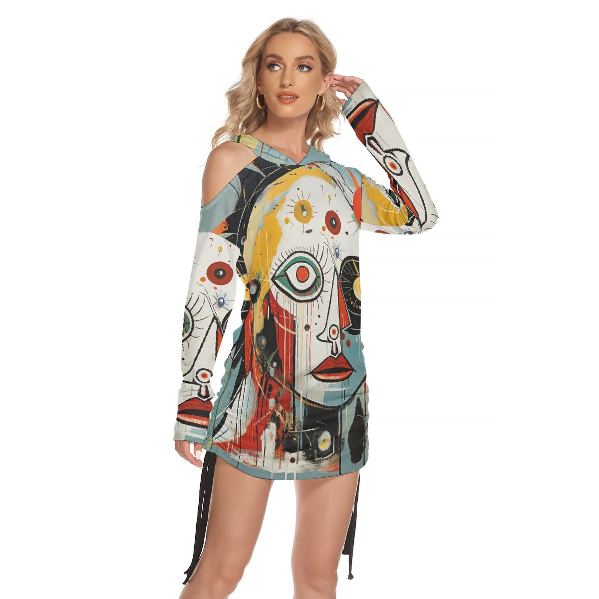 All-Over Print Women's One-shoulder Dress With Waist Shirring